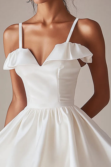 White A Line Spaghetti Straps Short Graduation Dress